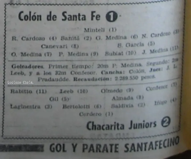Síntesis del primer partido de Colón en Primera. Archivo Luciano Chein