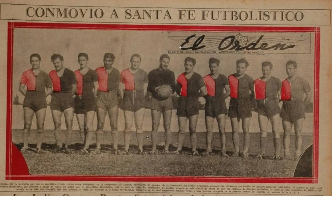 Los hombres que disputaron el primer encuentro por torneos de AFA, ante Colegiales el 24 de abril de 1948 con victoria sabalera por 3 a 2. Fuente: Gentileza Mario Wart.