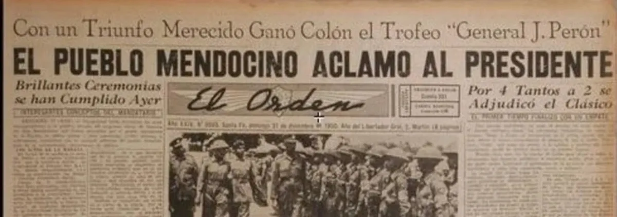 Tapa del Diario El Orden del 31 de diciembre de 1951, que refleja la victoria de Colón en el clásico santafesino disputado un día antes.