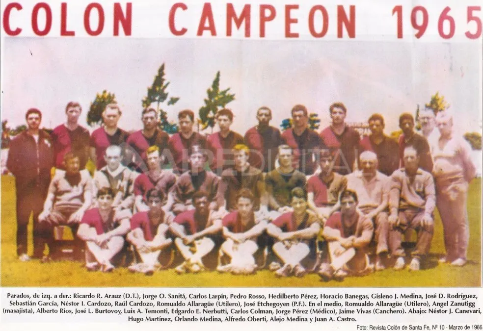 Colón fue el primer equipo de la capital santafesina en acceder a la Primera División tras ascender en 1965. Foto: Historia del Club Atlético Colón, Juan Jesús Sidoni.