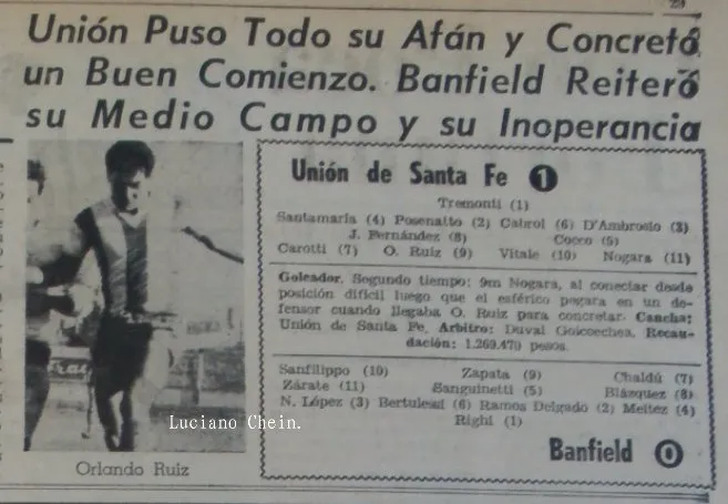 Así reflejaban los medios la primer victoria de Unión en Primera División, el 5 de marzo de 167. Foto: Archivo Luciano Chein