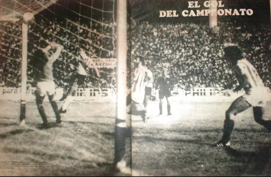 El momento en que el "Beto" Alonso, iguala las acciones en la primera final del Torneo Nacional '79. Unión 1-1 River (19 de diciembre de 1979)